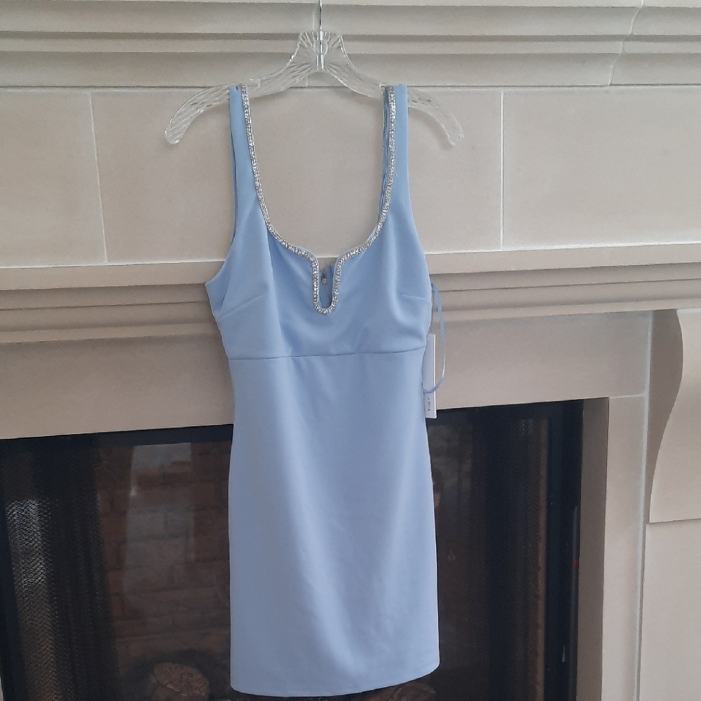 Stunning Aqua Sky Blue Dress with Jeweled Detail